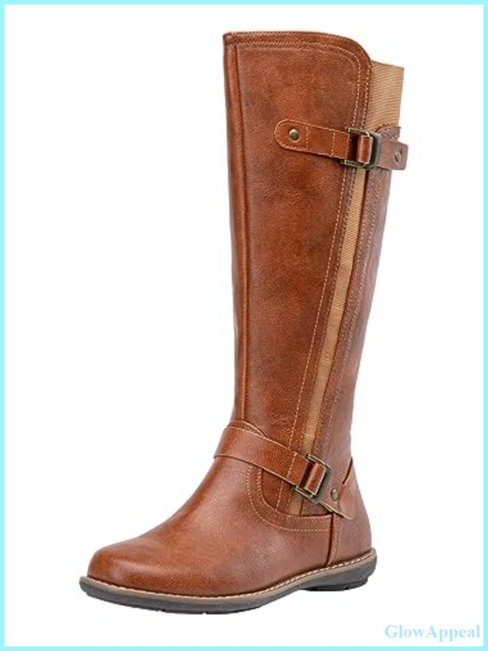 Women's Knee High Riding Boots Faux Leather Flat Heel Side Zip Buckle
